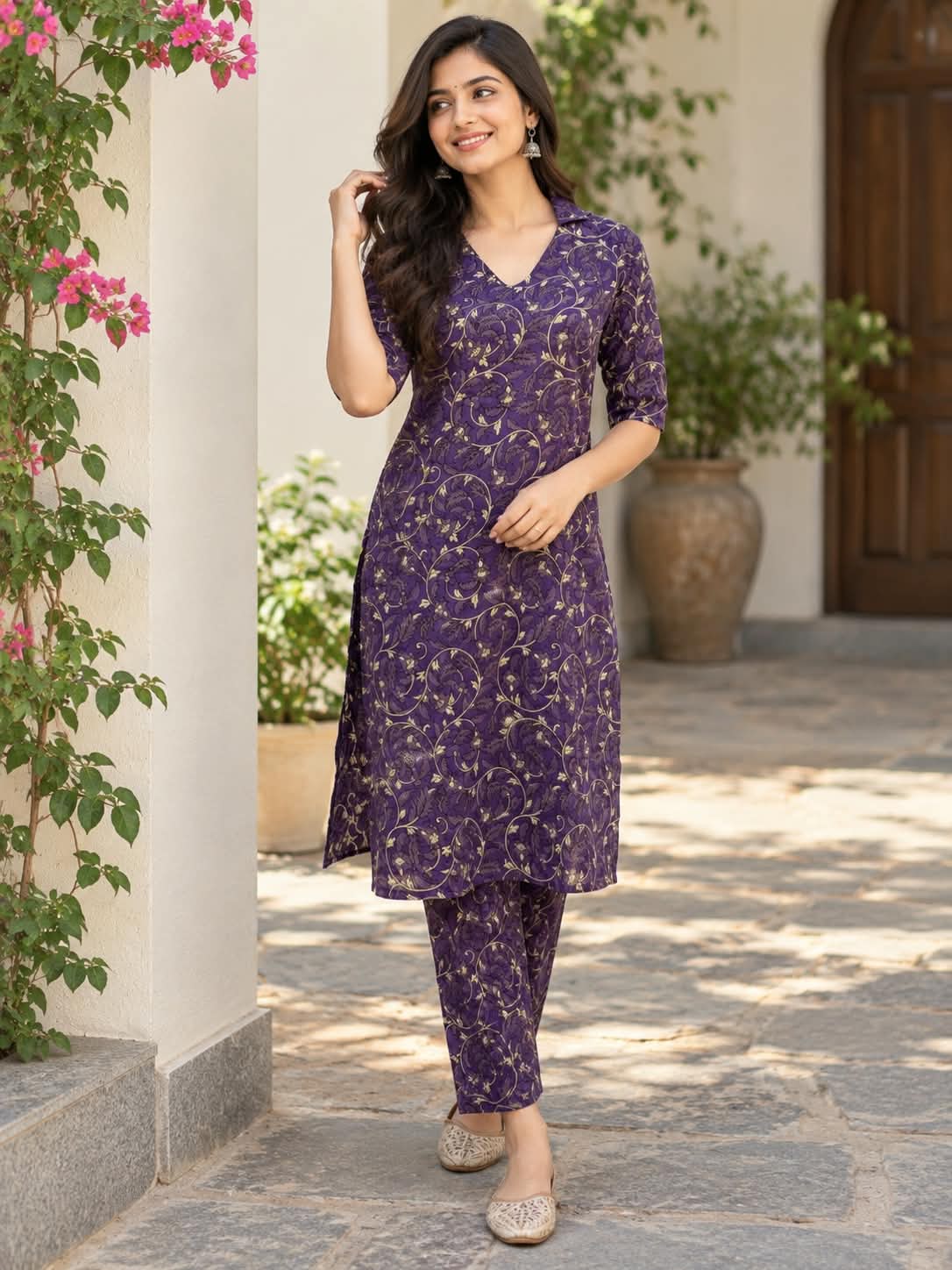 Royal Purple Floral Kalamkari Kurta Set