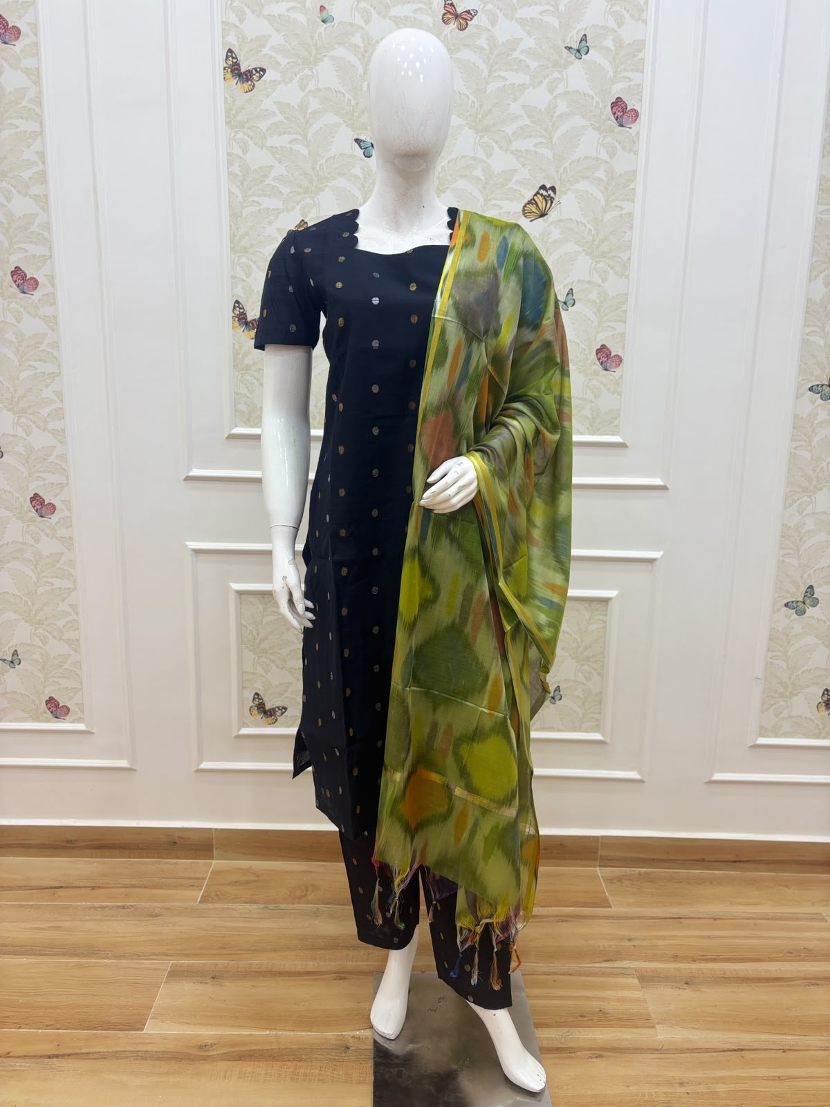 Navy Olive Polka Dot & Abstract Ikat 3-Piece Set