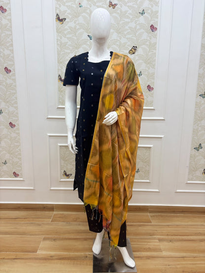 Navy Mustard Polka Dot & Abstract Checks Abstract 3-Piece Set