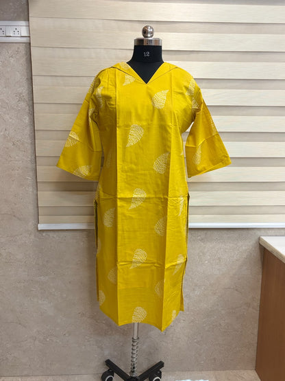 Mustard Yellow White Floral Print Kurti Top