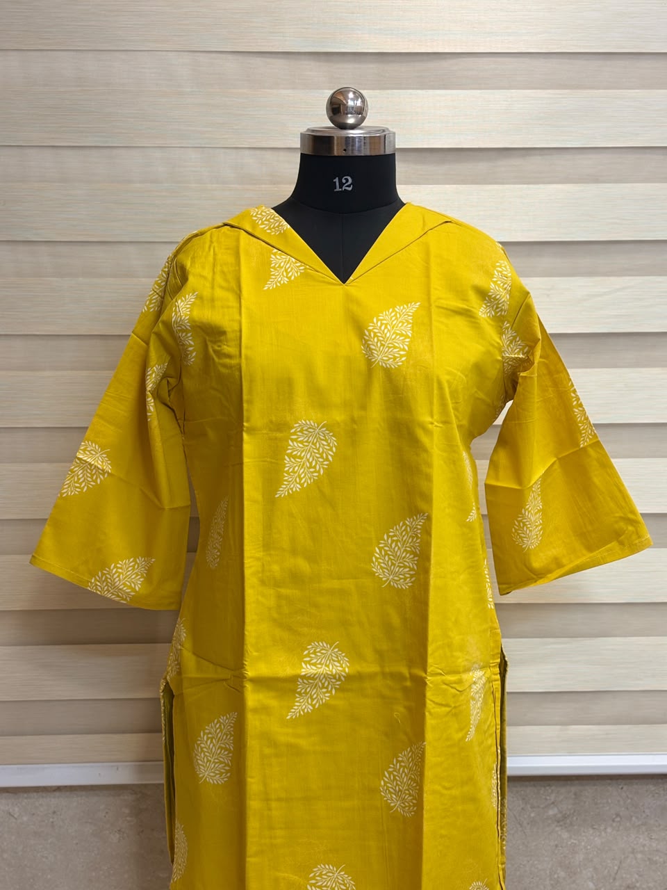 Mustard Yellow White Floral Print Kurti Top