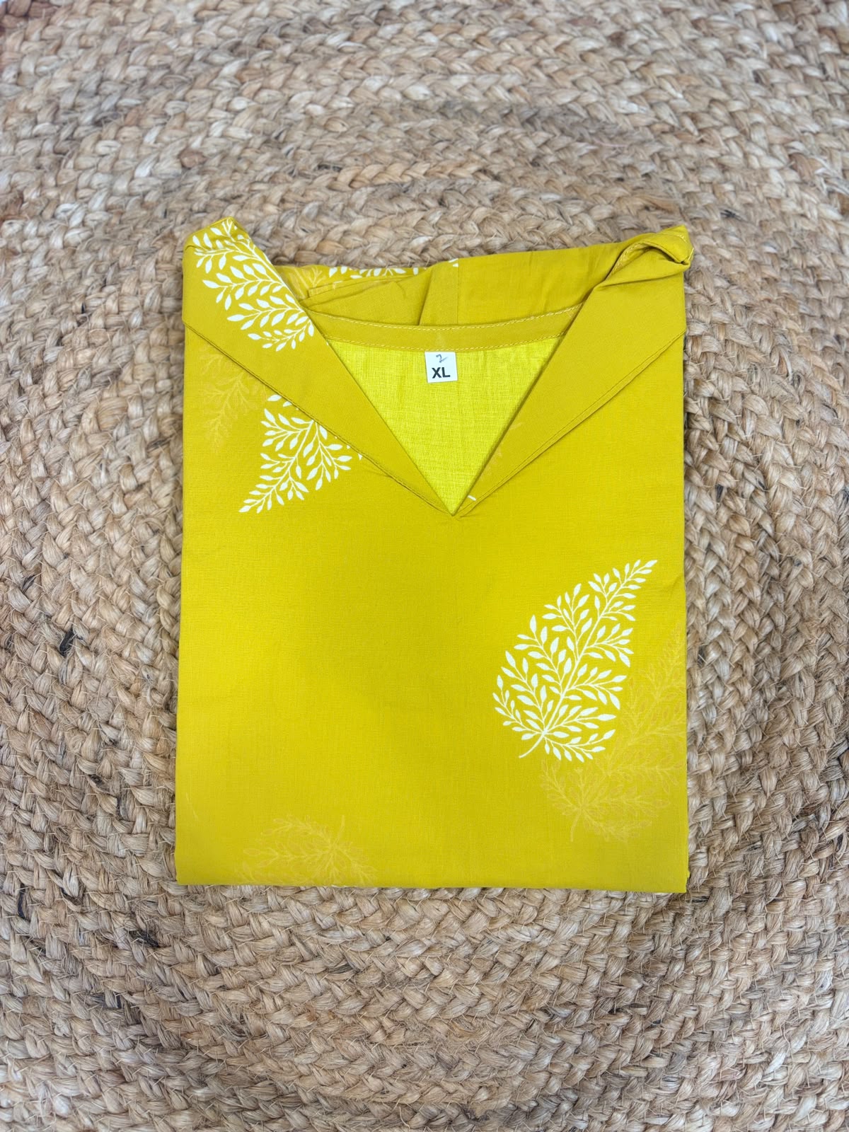 Mustard Yellow White Floral Print Kurti Top