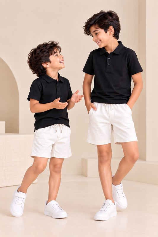 White Color Solid Kids Shorts