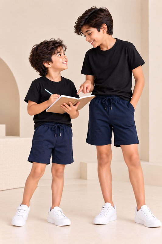 Navy Blue Cotton Drawstring Shorts