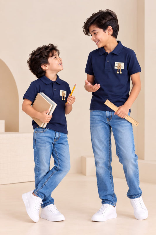 Royal Blue Solid Kids Polo Collar T-Shirt