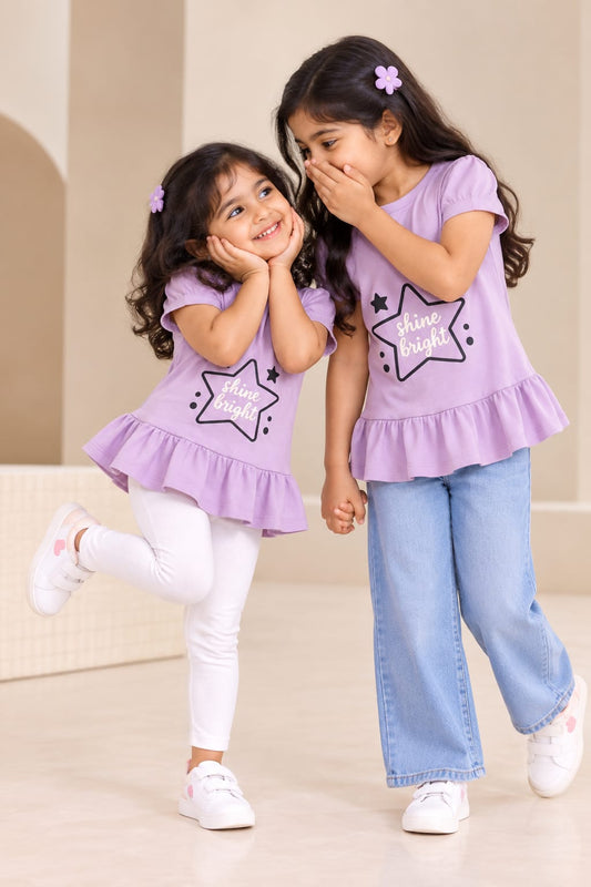 Lavender Shine Bright Print Girls Tops