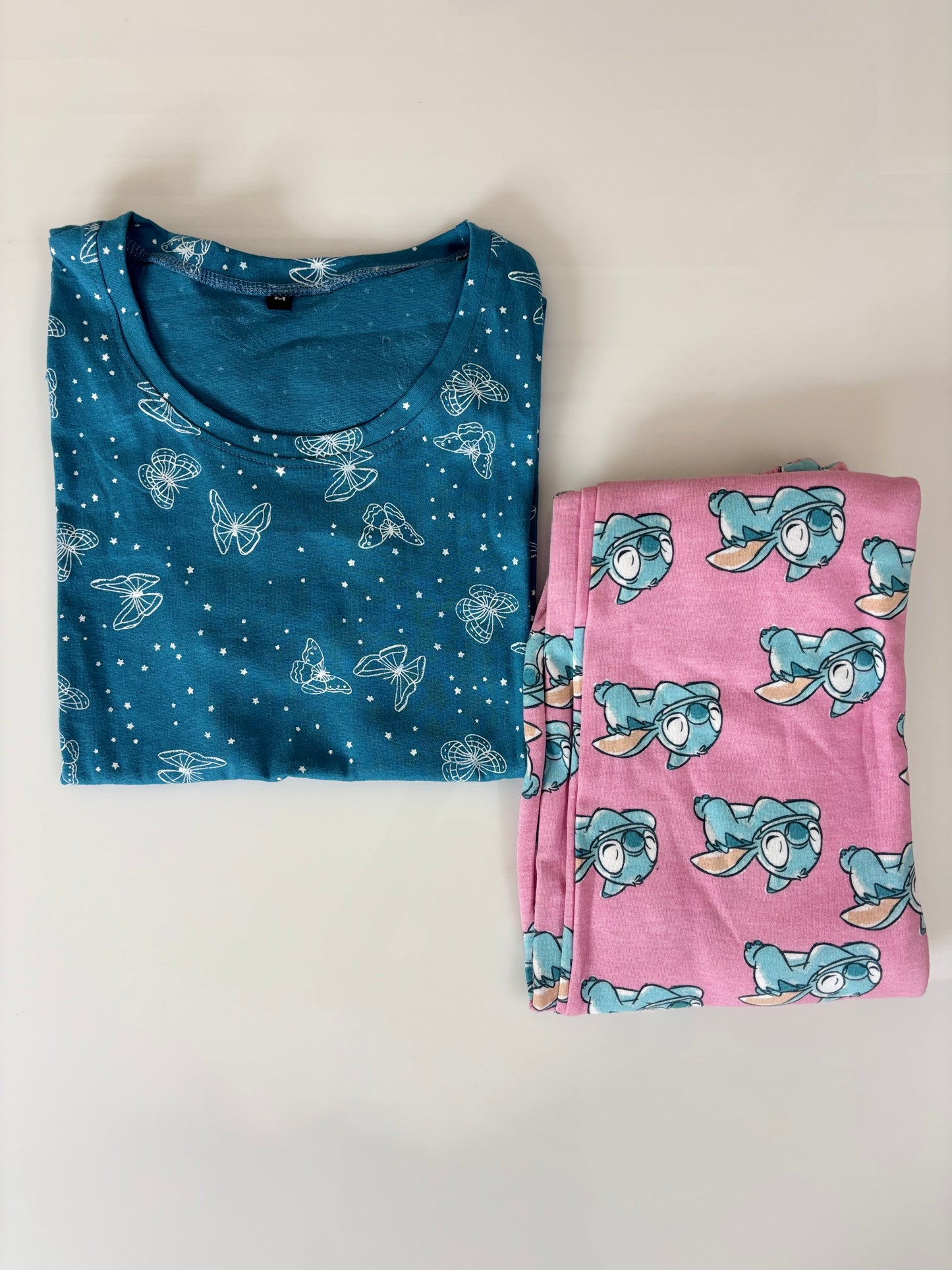 Teal and Pink Cartoon Printed T-shirt with Combo Pant Set