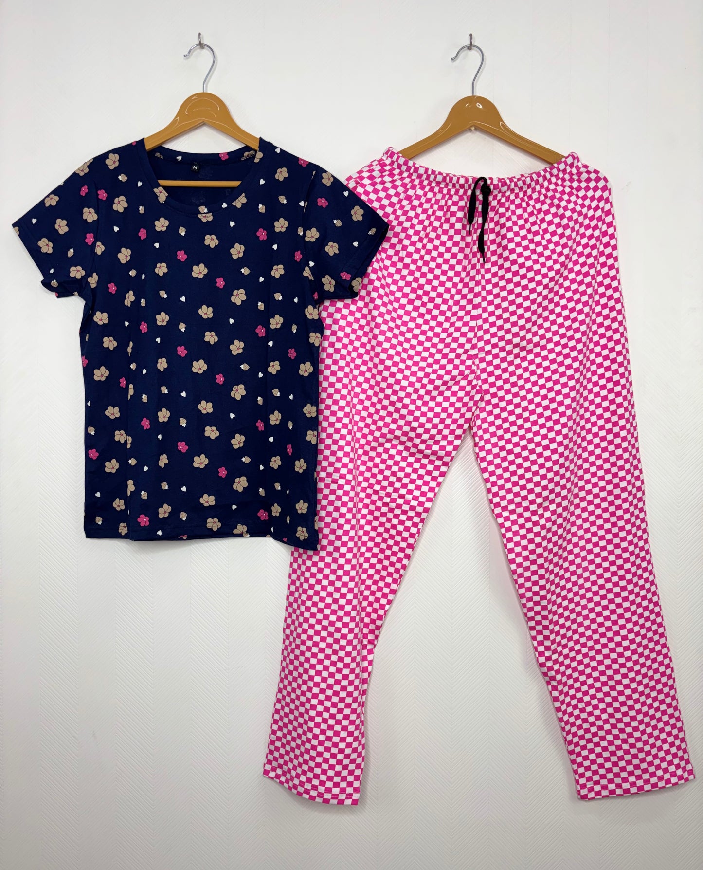 Navy and Pink Floral Printed T-shirt with Combo Pant Set