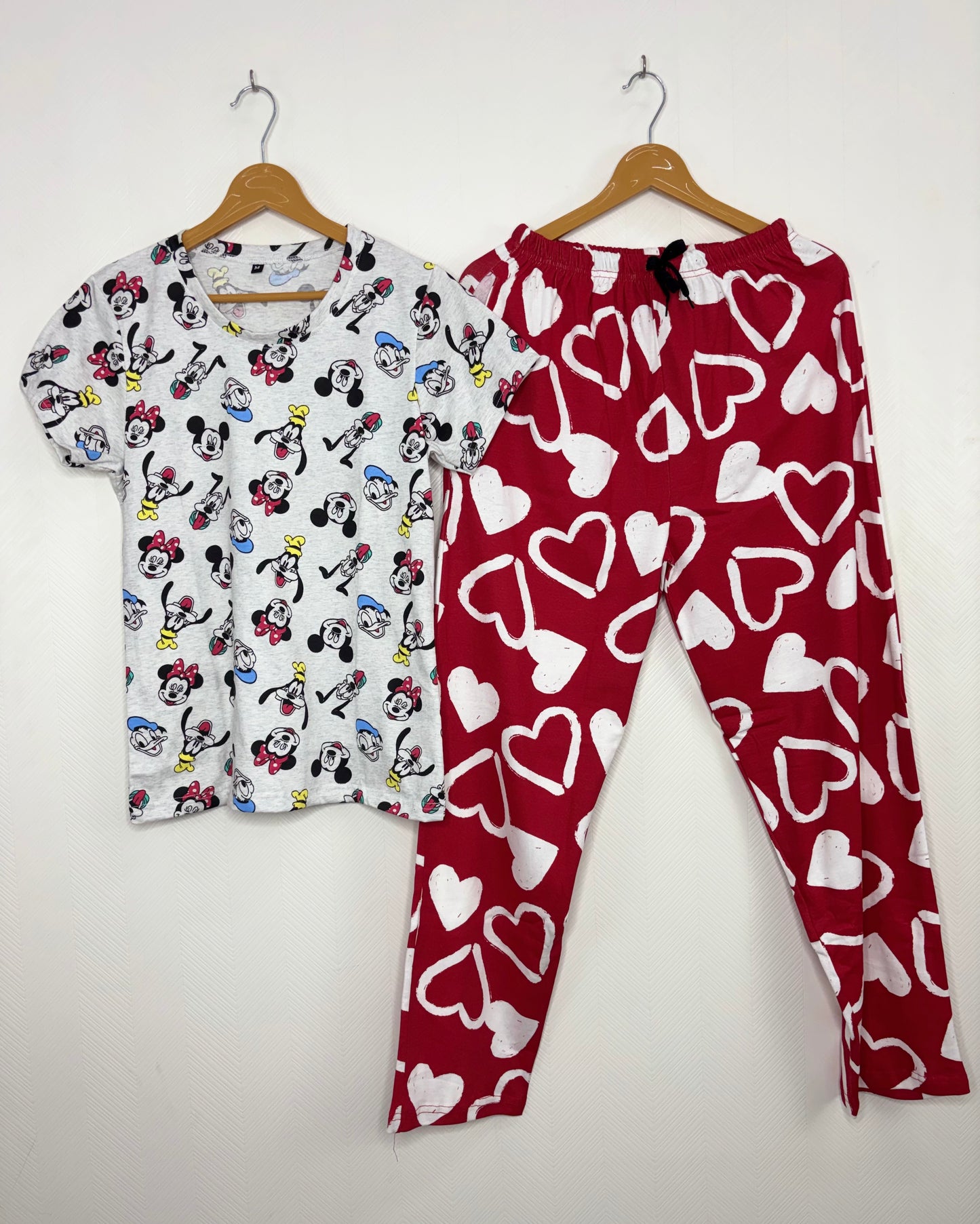 Grey and Red Cartoon Printed T-shirt with Combo Pant Set