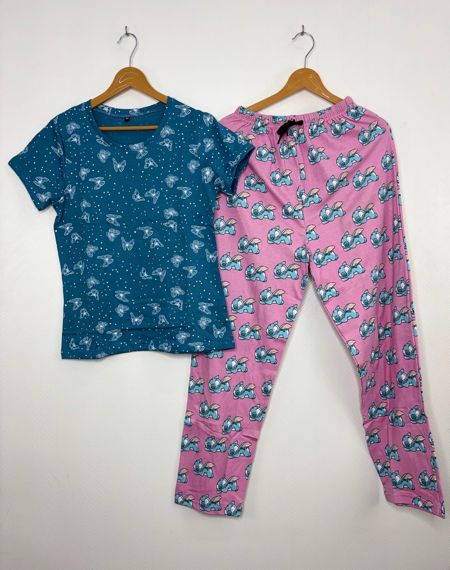 Teal and Pink Cartoon Printed T-shirt with Combo Pant Set