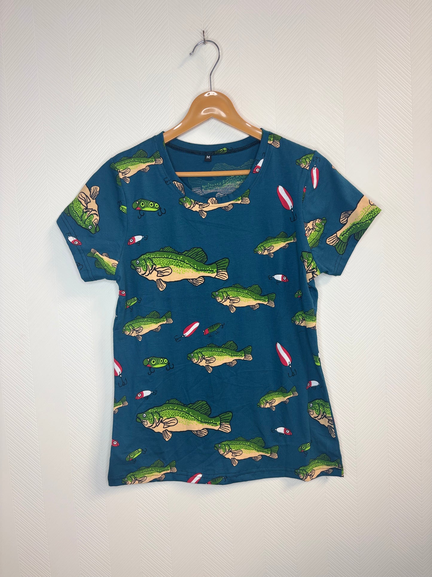 Teal Blue Fish Print Women's T-Shirt