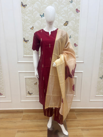 Raw silk set With Assam silk dupatta 3 piece suit