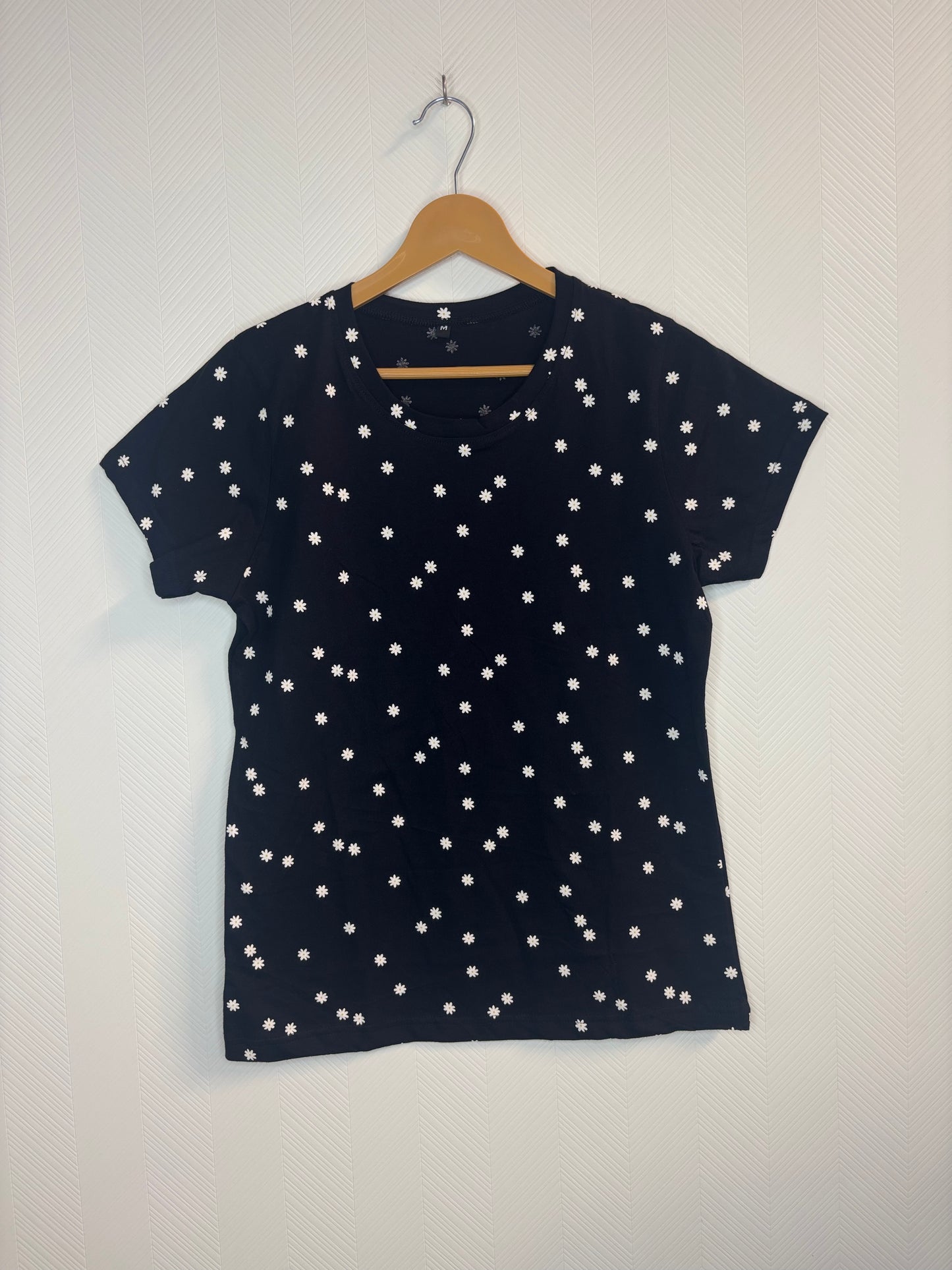 Navy Blue Daisy Print Women's T-Shirt