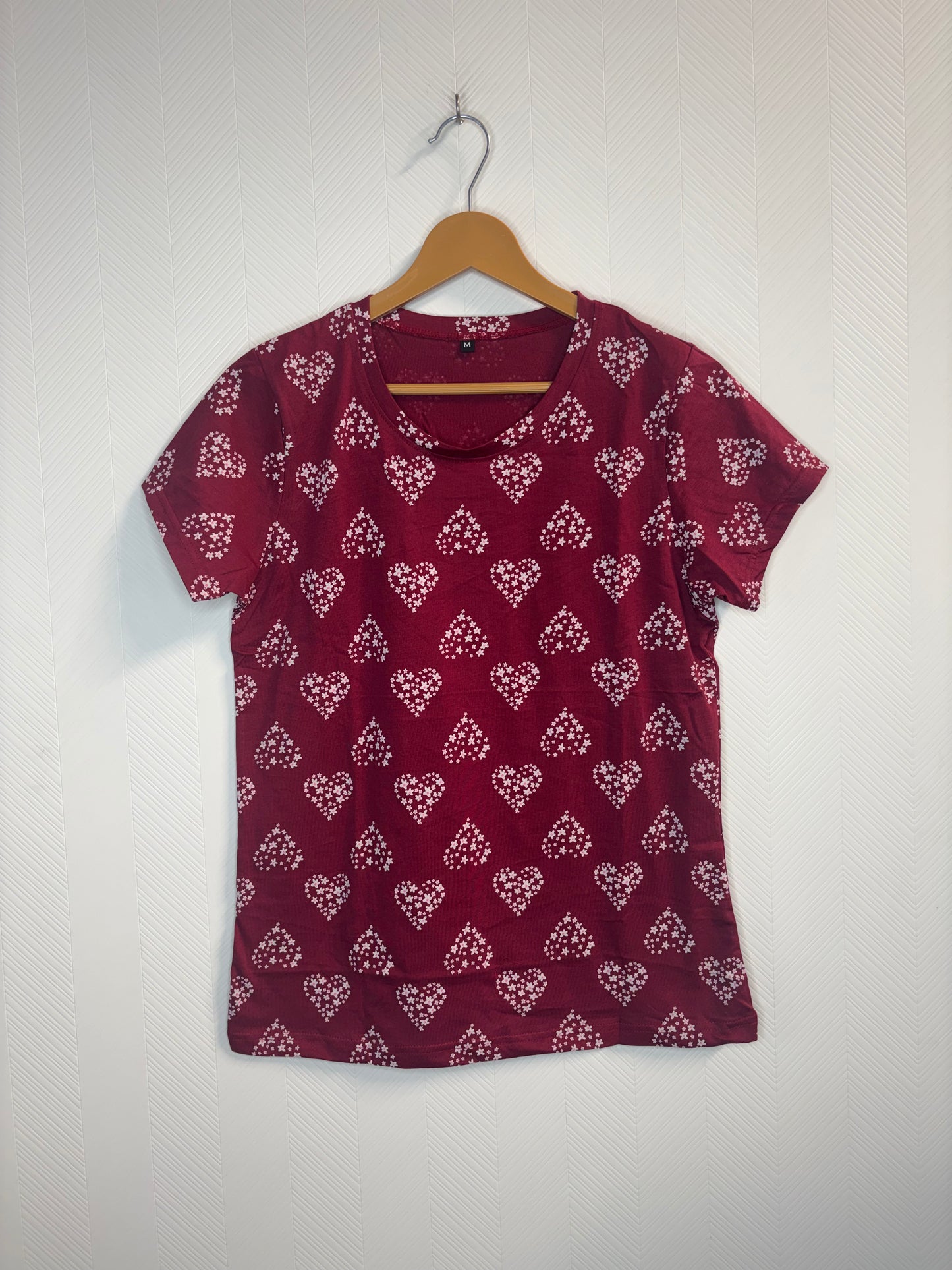 Maroon Heart Print Women's T-Shirt