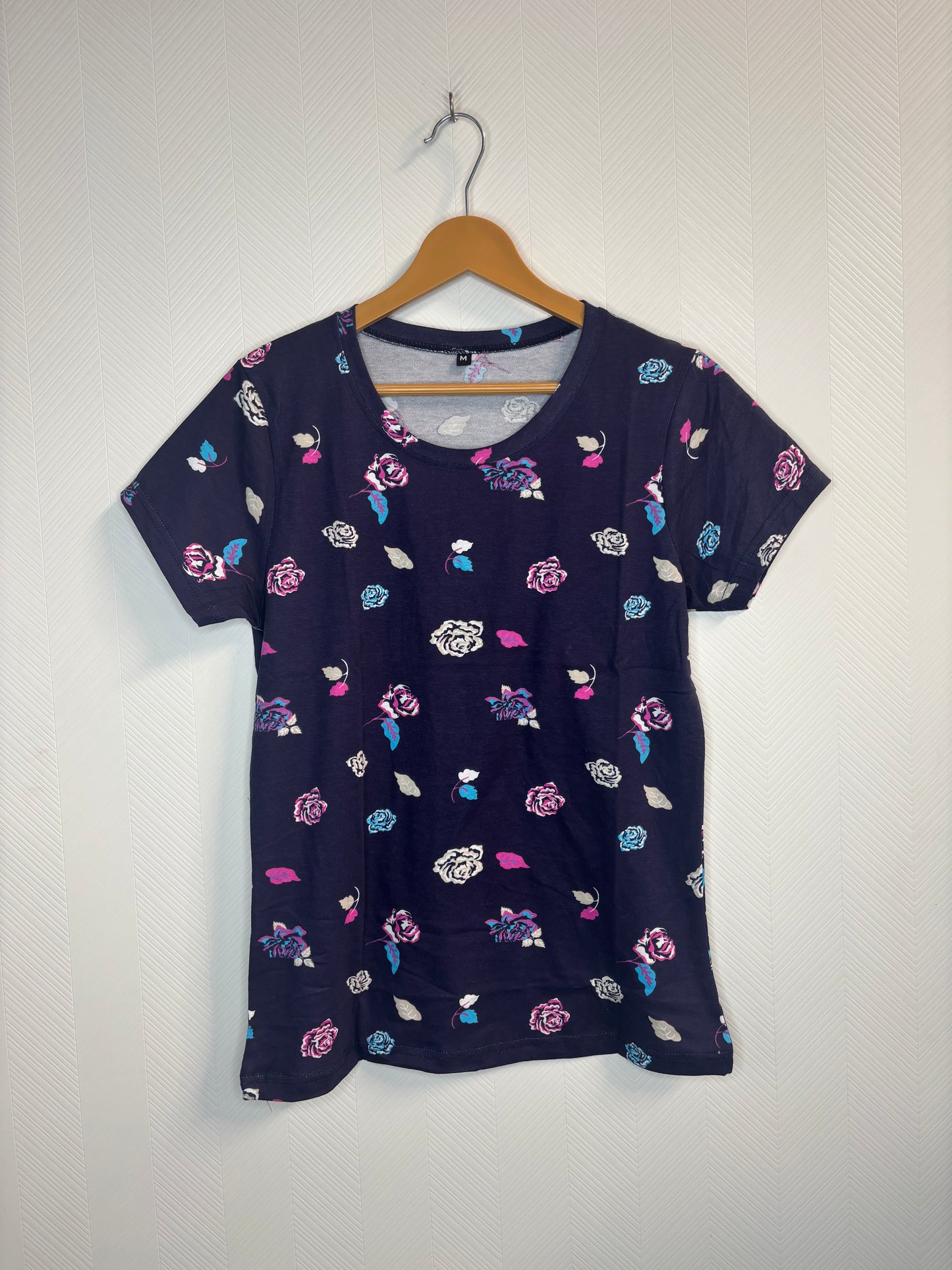 Navy Floral Print Women's T-Shirt