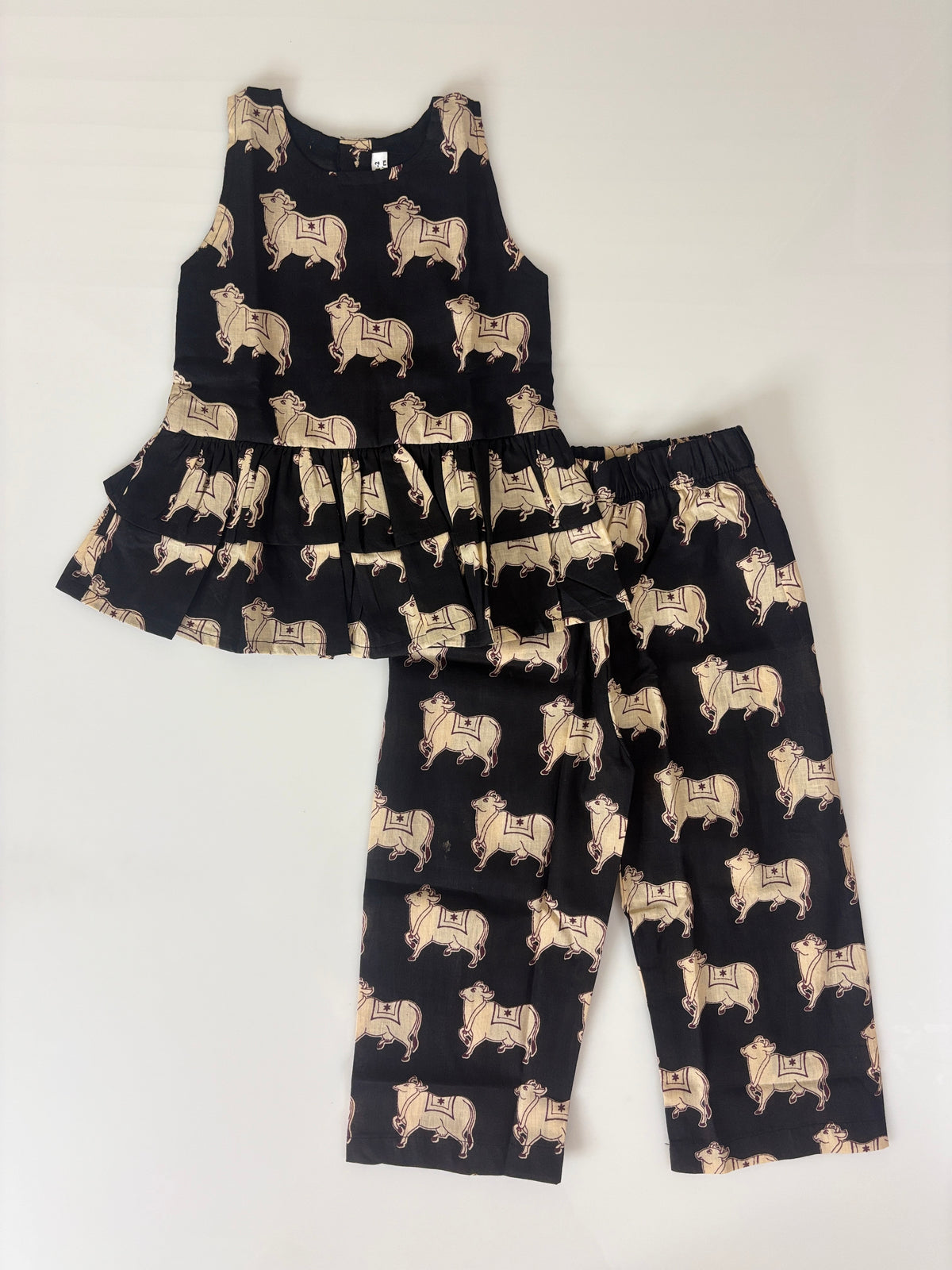 Black Traditional Cow Print Girl Outdoor wear set