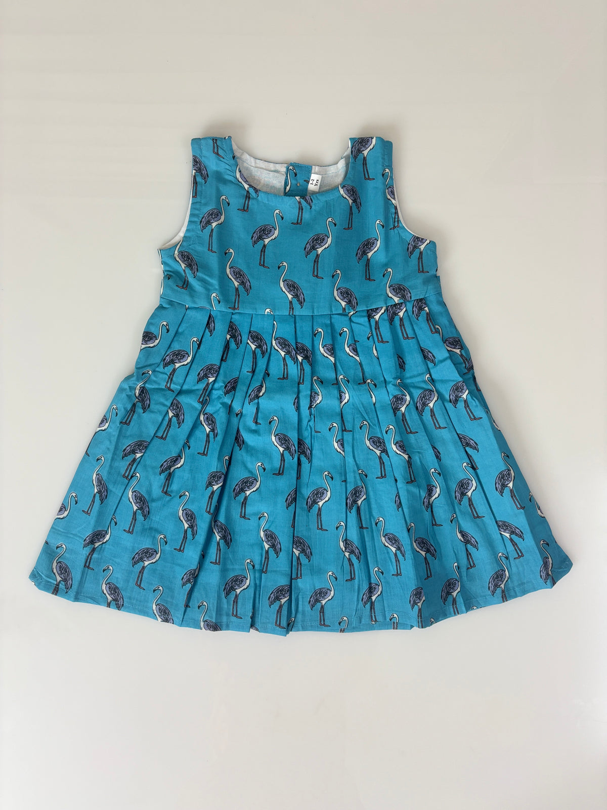 Turquoise Blue Flamingo Print Girl Sleeveless Frock Outdoor wear set