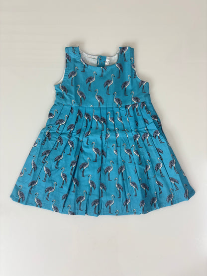 Turquoise Blue Flamingo Print Girl Sleeveless Frock Outdoor wear set