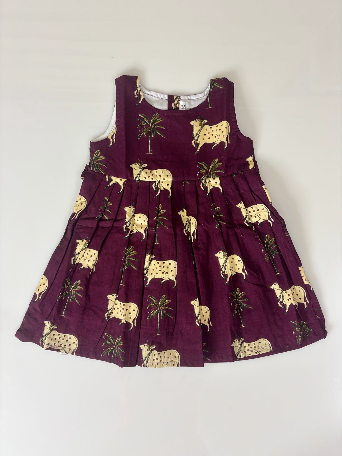 Brown Cow & Palm Tree Print Girl Sleeveless Frock Outdoor wear