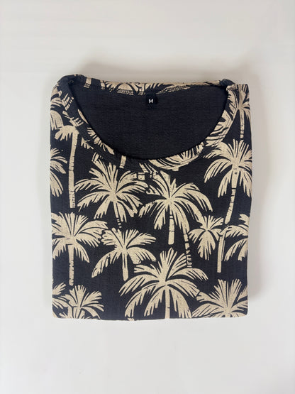 Black Palm Tree Print Short Sleeve Lounge Frock
