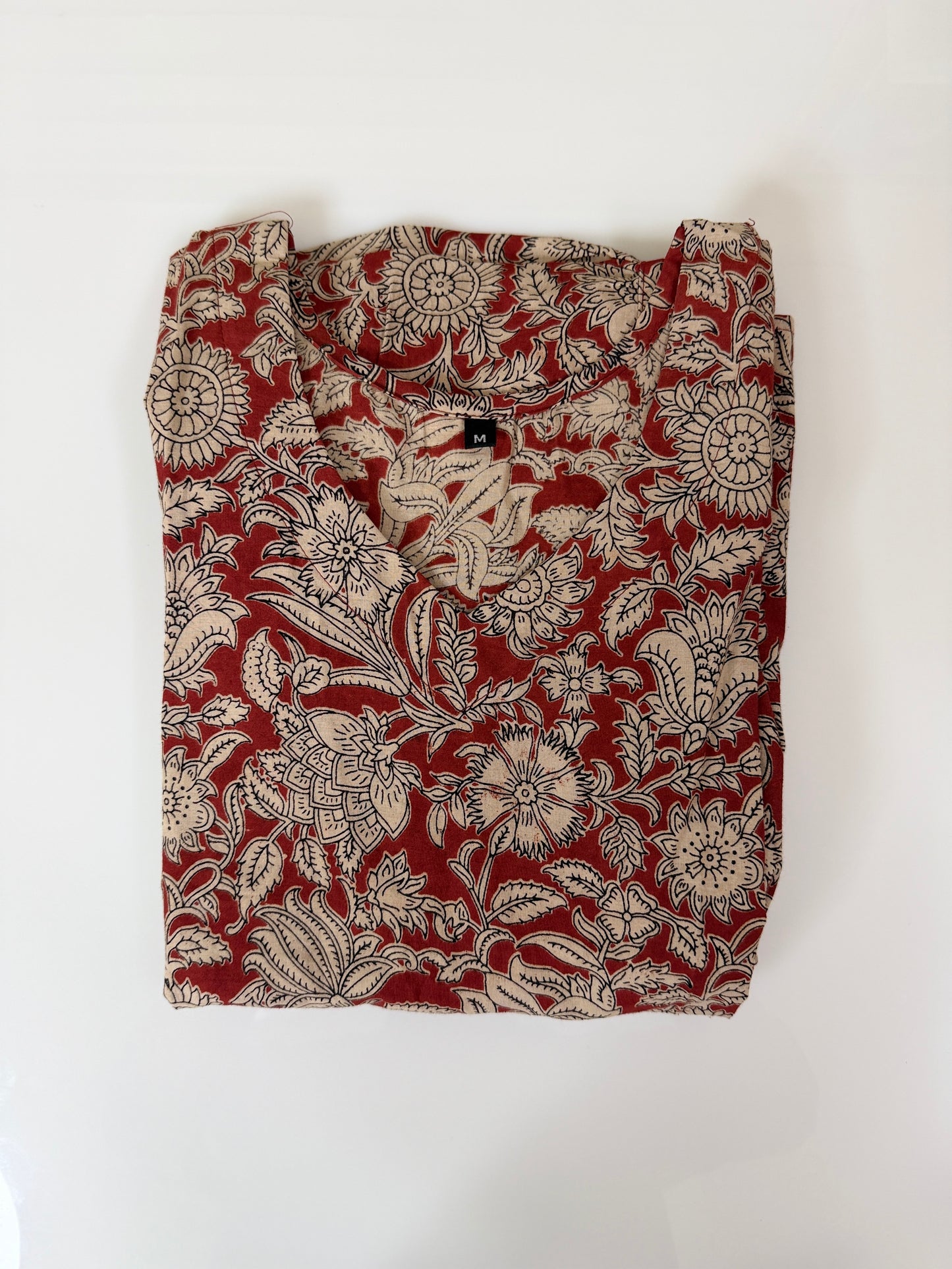 Floral Printed Maroon - Cotton Kalamkari Frock