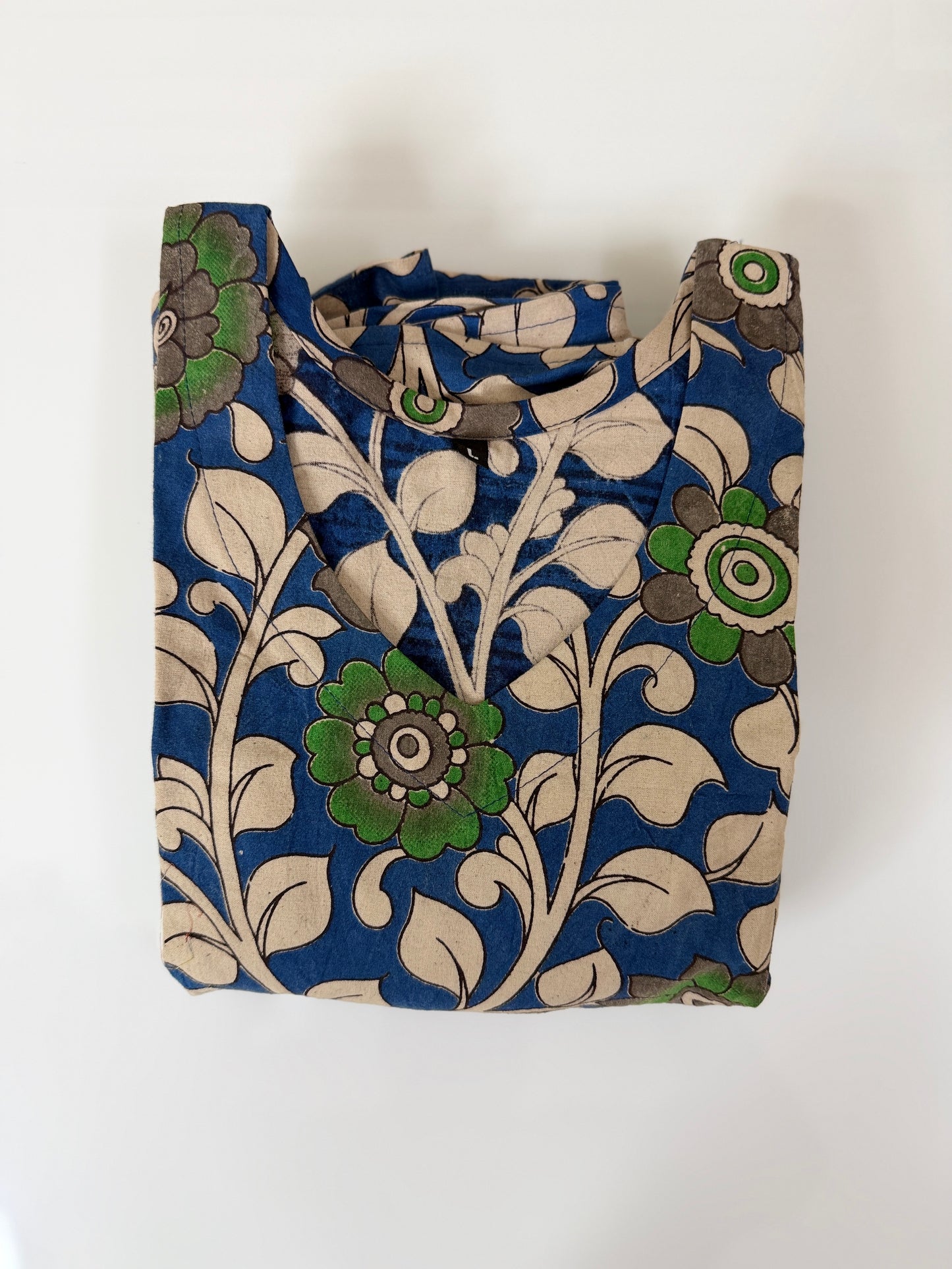 Floral Printed Royal Blue - Cotton Kalamkari Frock
