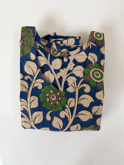 Floral Printed Royal Blue - Cotton Kalamkari Frock