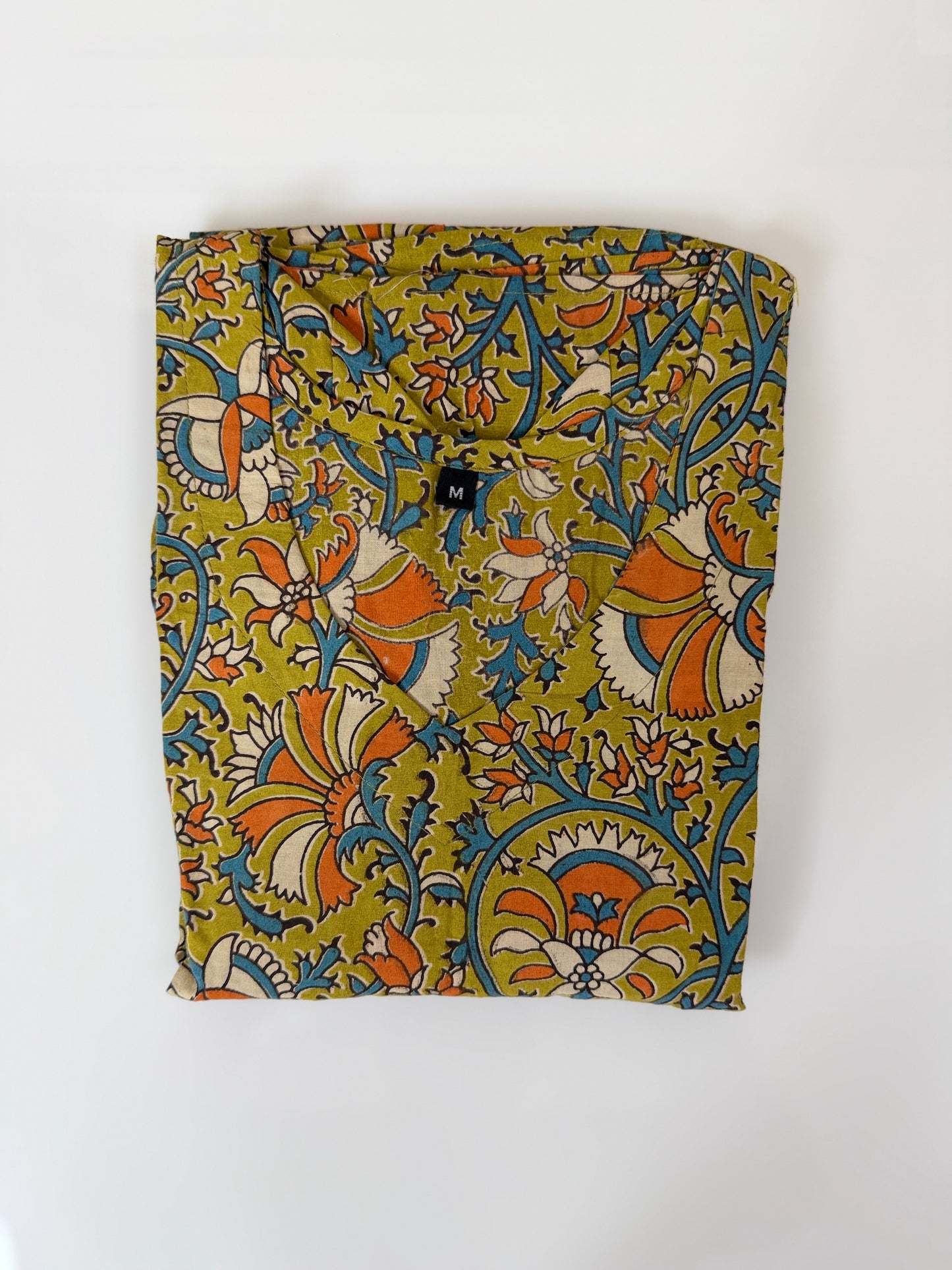 Floral Printed Olive Green - Cotton Kalamkari Frock