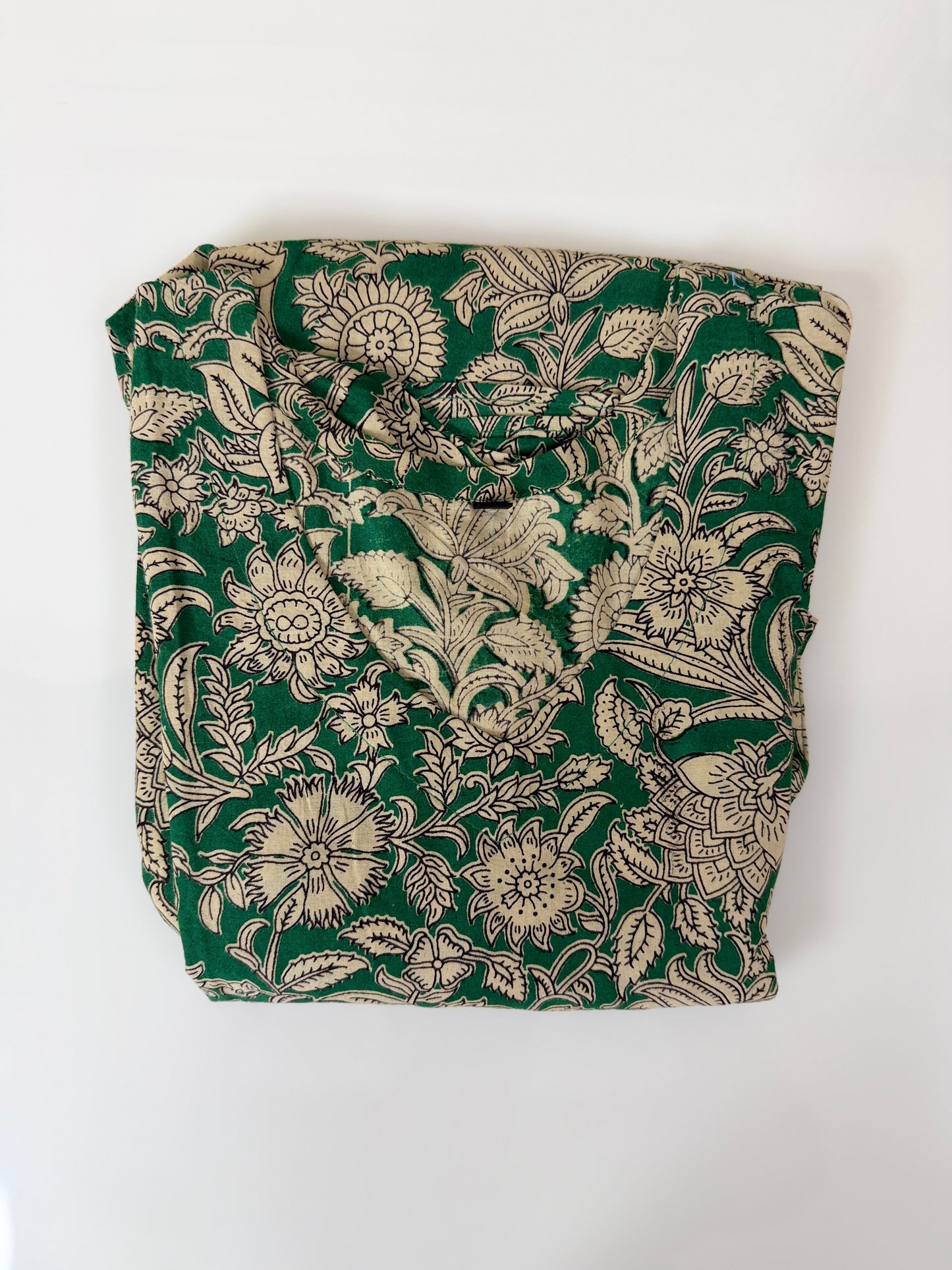 Floral Printed Bottle Green - Cotton Kalamkari Frock