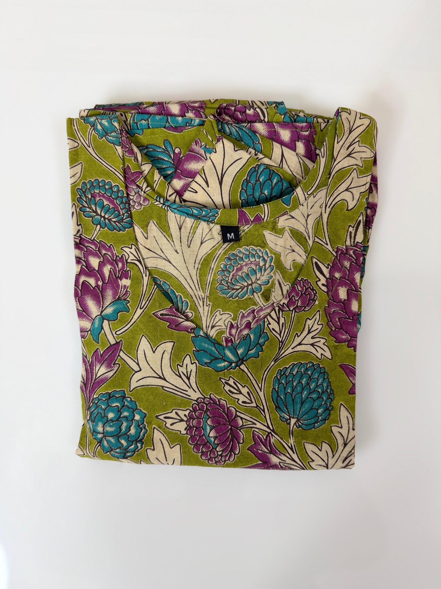 Floral Printed Olive Green Multi - Cotton Kalamkari Frock