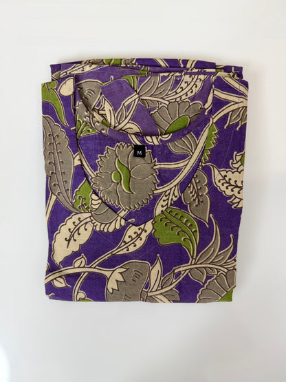 Floral Printed Purple - Cotton Kalamkari Frock