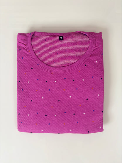 Magenta Confetti Dot Print Short Sleeve Lounge Frock