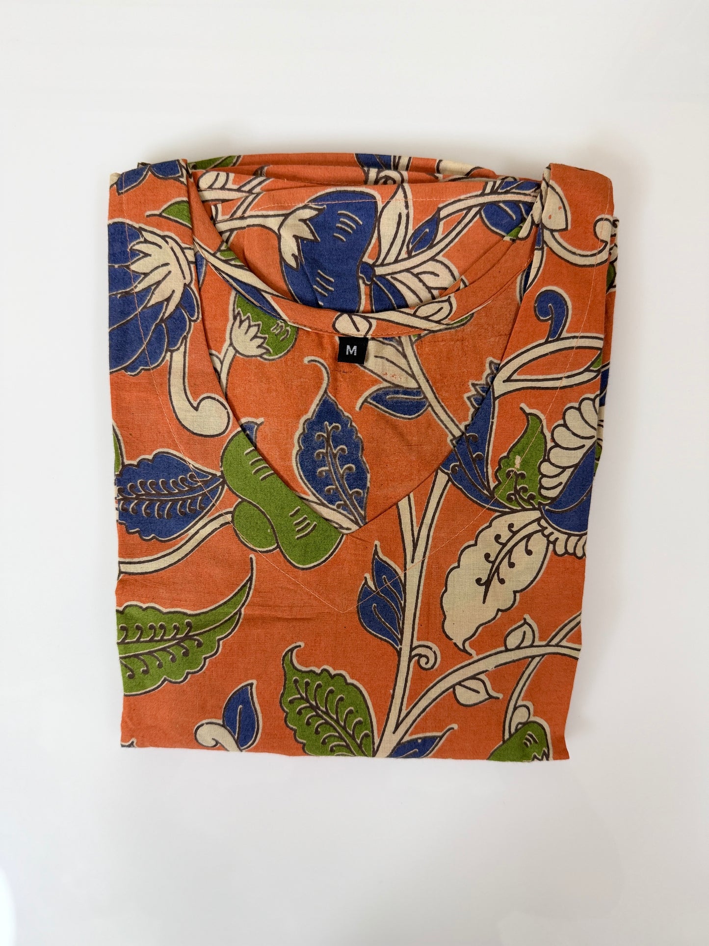 Floral Printed Rust Orange - Cotton Kalamkari Frock