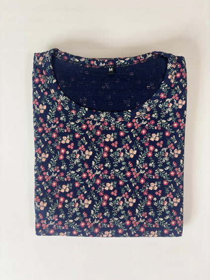 Navy Blue Ditsy Floral Print Short Sleeve Lounge Frock