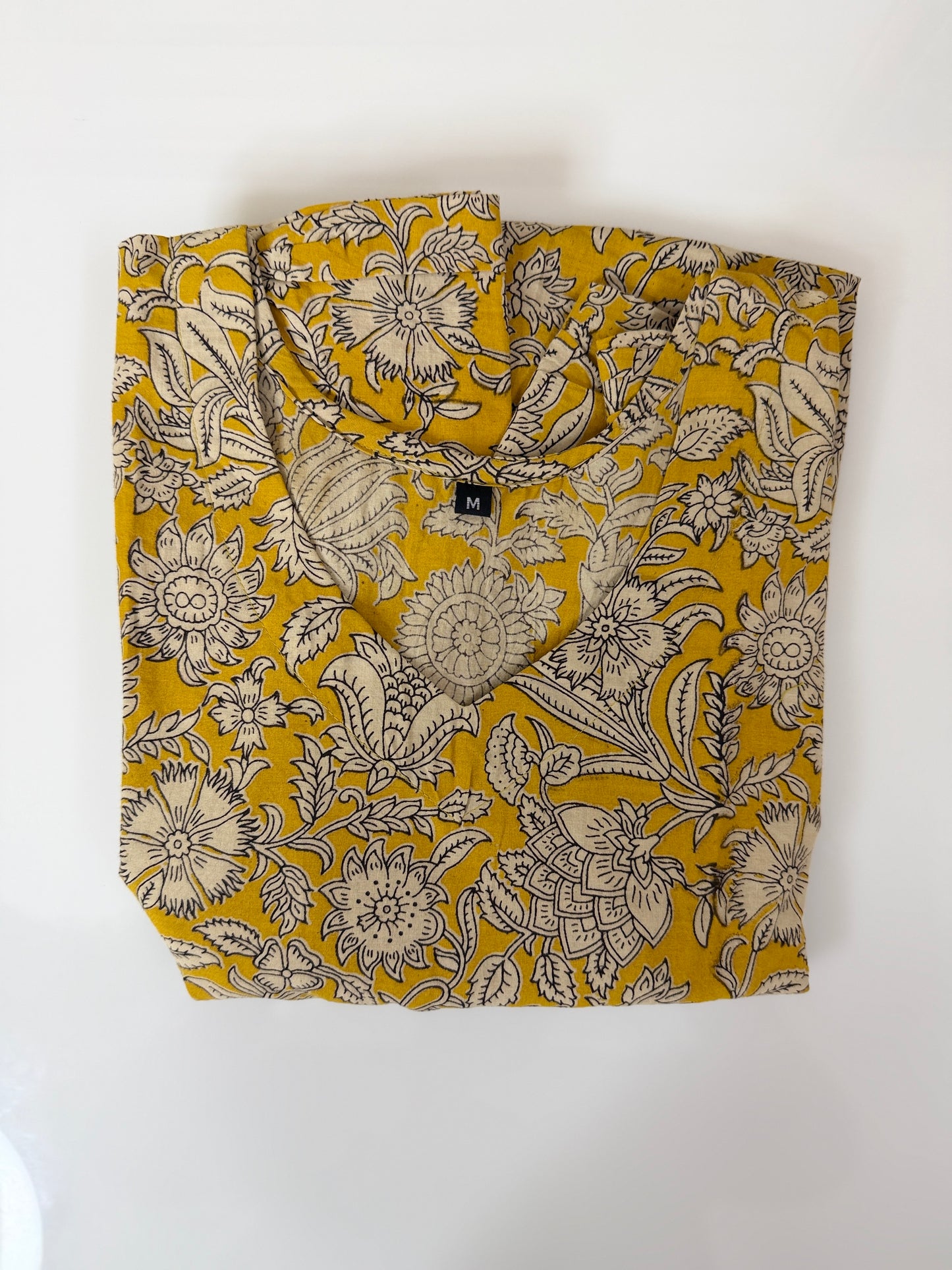 Floral Printed Mustard Yellow - Cotton Kalamkari Frock