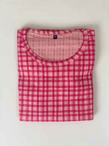 Hot Pink Gingham Check Short Sleeve Lounge Frock