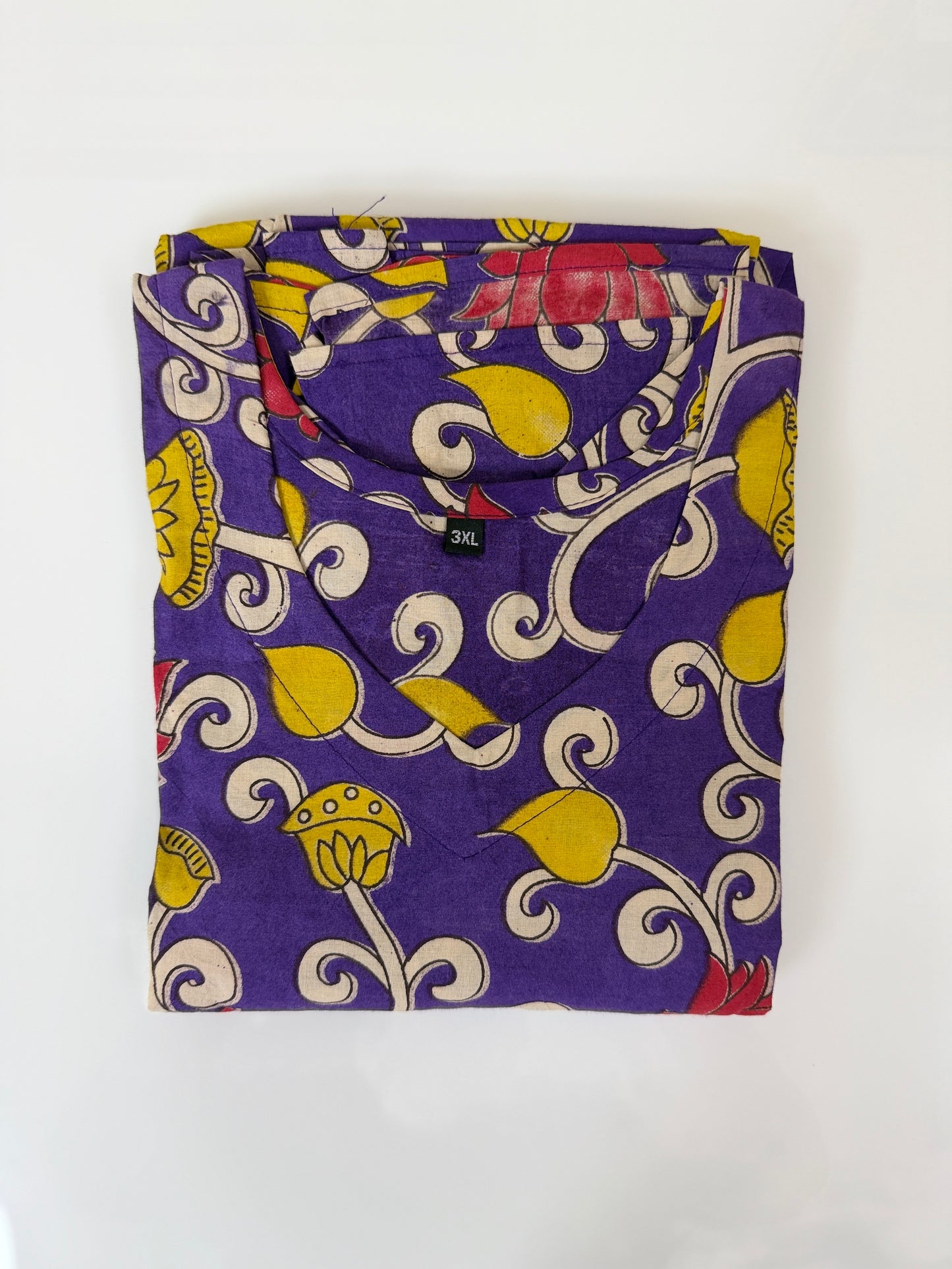 Floral Printed Purple Yellow - Cotton Kalamkari Frock