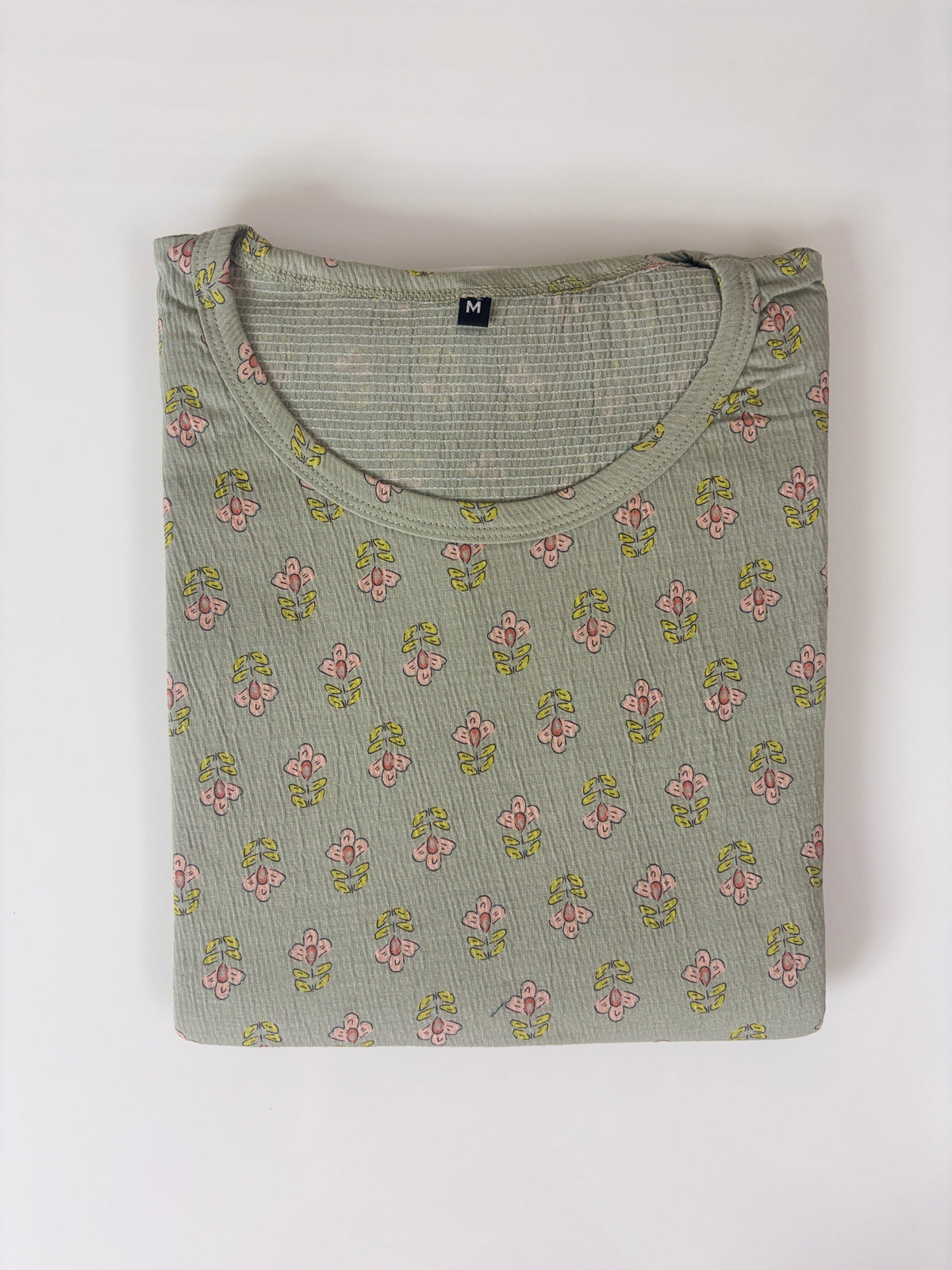 Sage Green Floral Buti Print Short Sleeve Lounge Frock