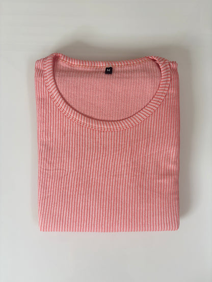 Coral Red Pin Stripe Short Sleeve Lounge Frock