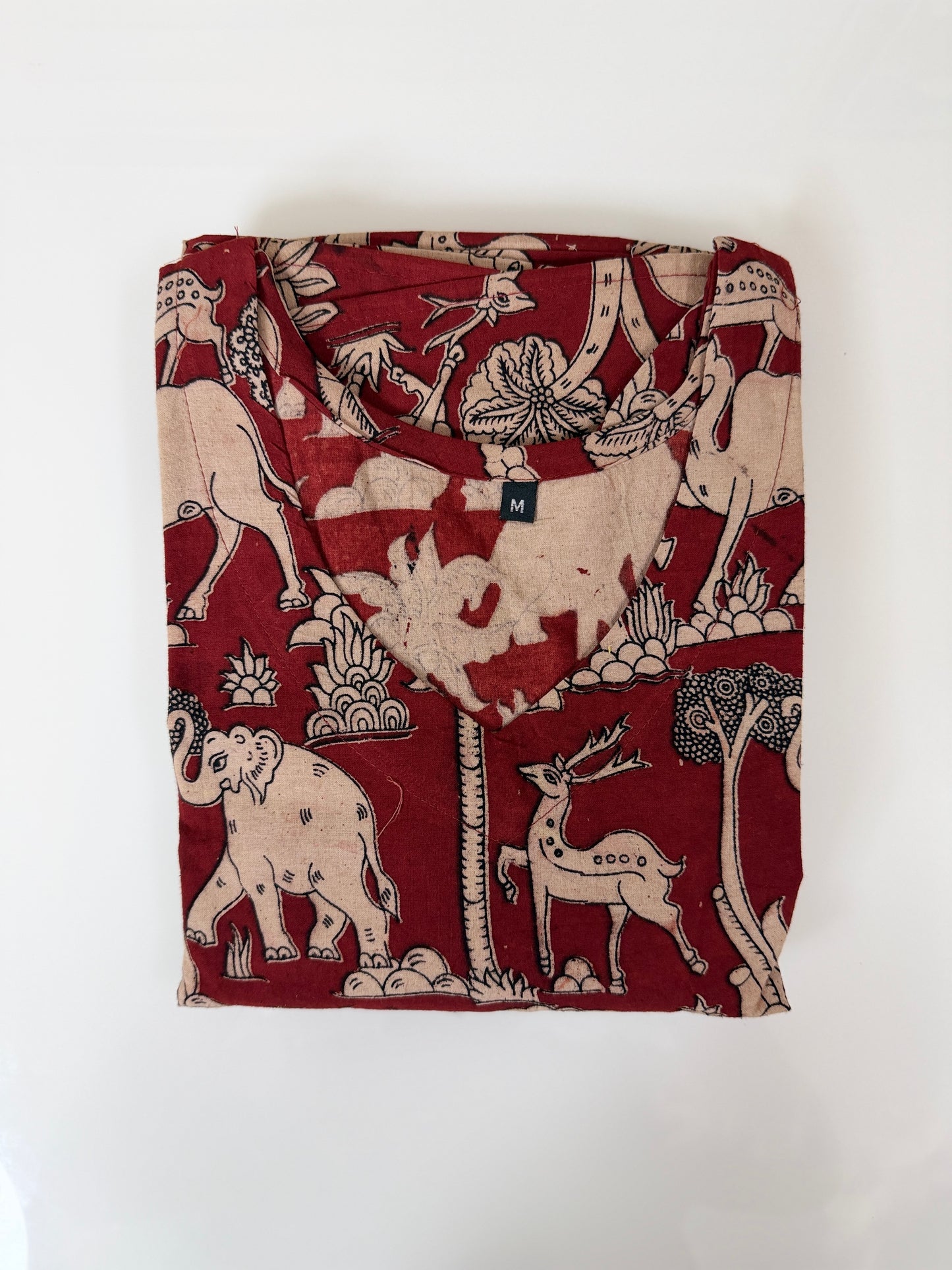 Floral Printed Brick Red - Cotton Kalamkari Frock