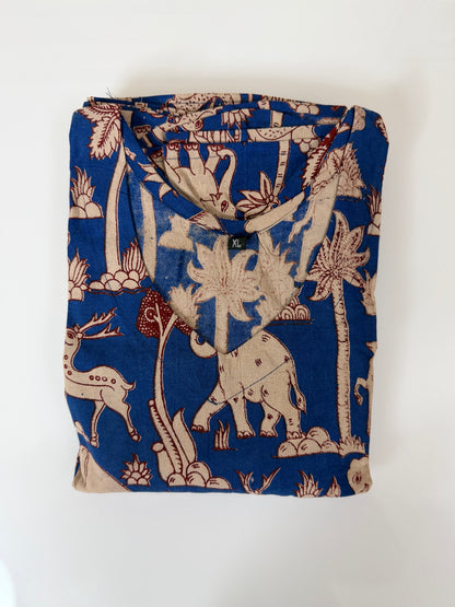 Floral Printed Royal Blue - Cotton Kalamkari Frock
