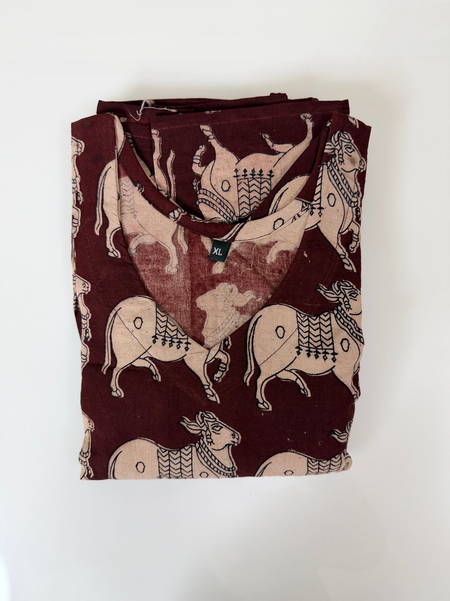 Floral Printed Dark Maroon - Cotton Kalamkari Frock