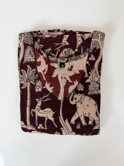 Floral Printed Deep Maroon - Cotton Kalamkari Frock