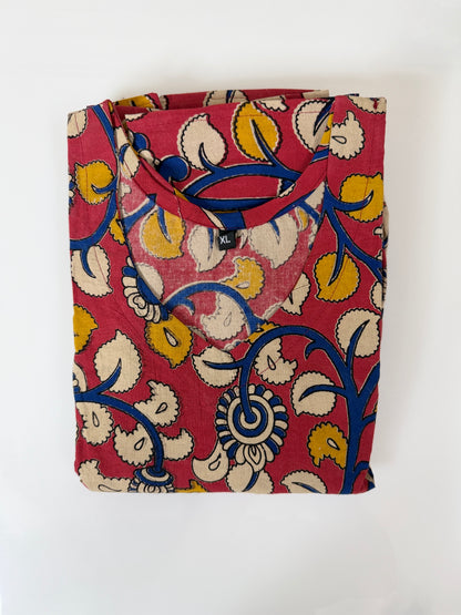 Floral Printed Pink Yellow - Cotton Kalamkari Frock