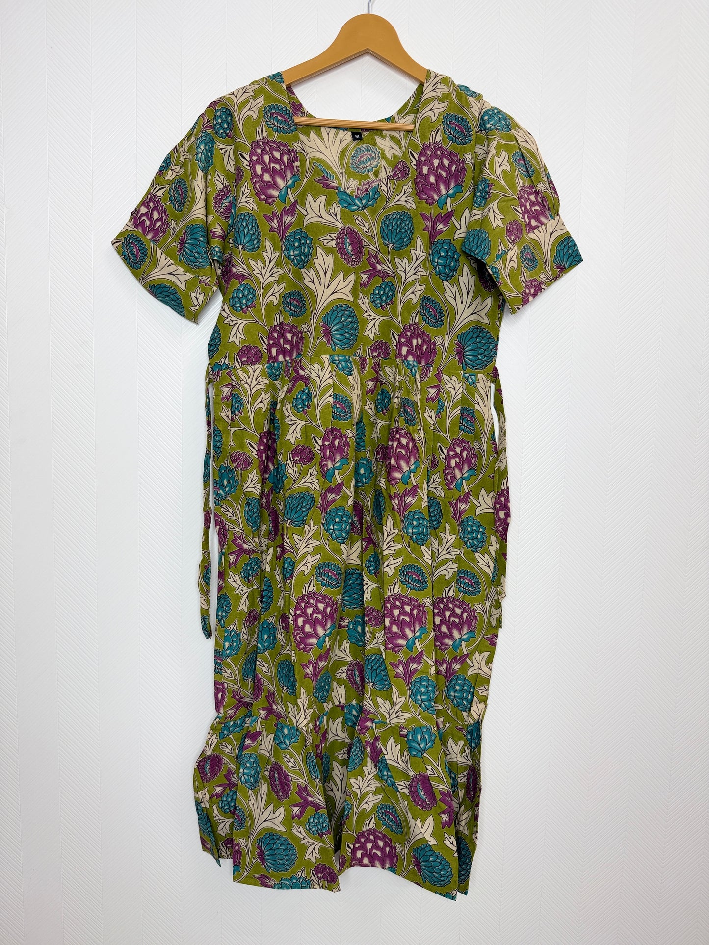 Floral Printed Olive Green Multi - Cotton Kalamkari Frock