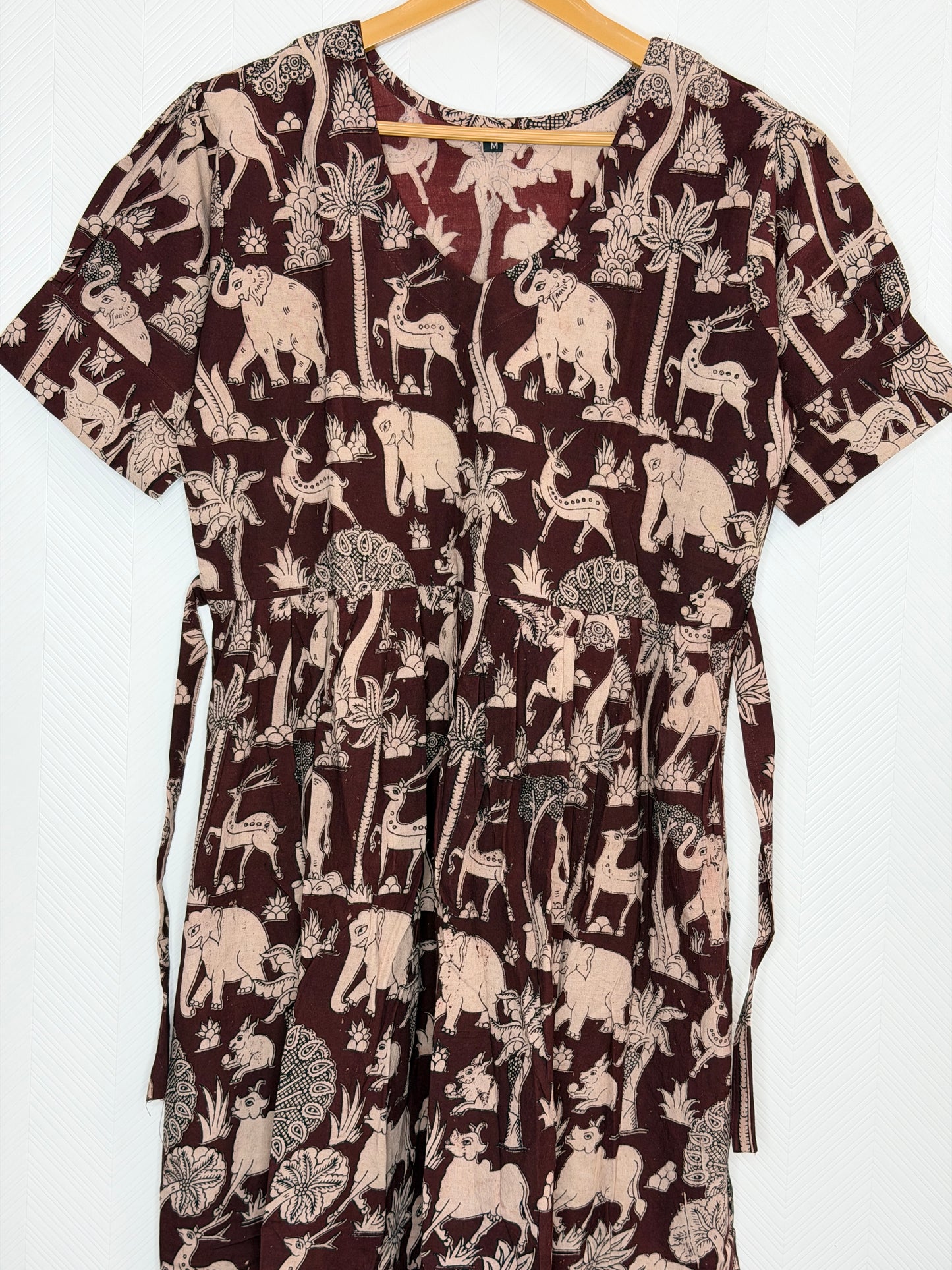 Floral Printed Deep Maroon - Cotton Kalamkari Frock