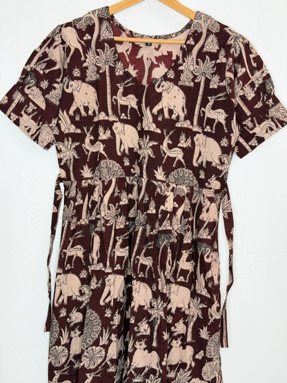 Floral Printed Deep Maroon - Cotton Kalamkari Frock