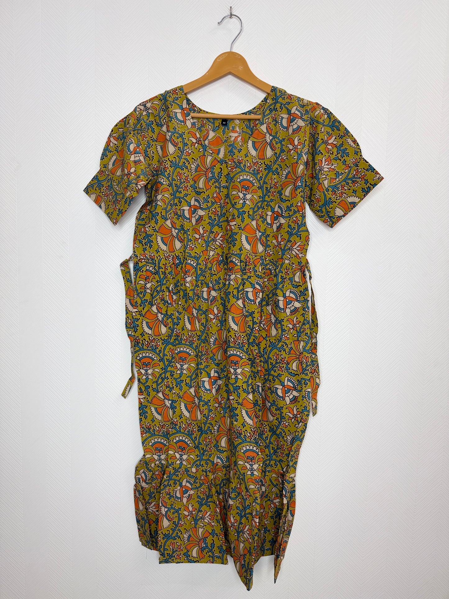 Floral Printed Olive Green - Cotton Kalamkari Frock
