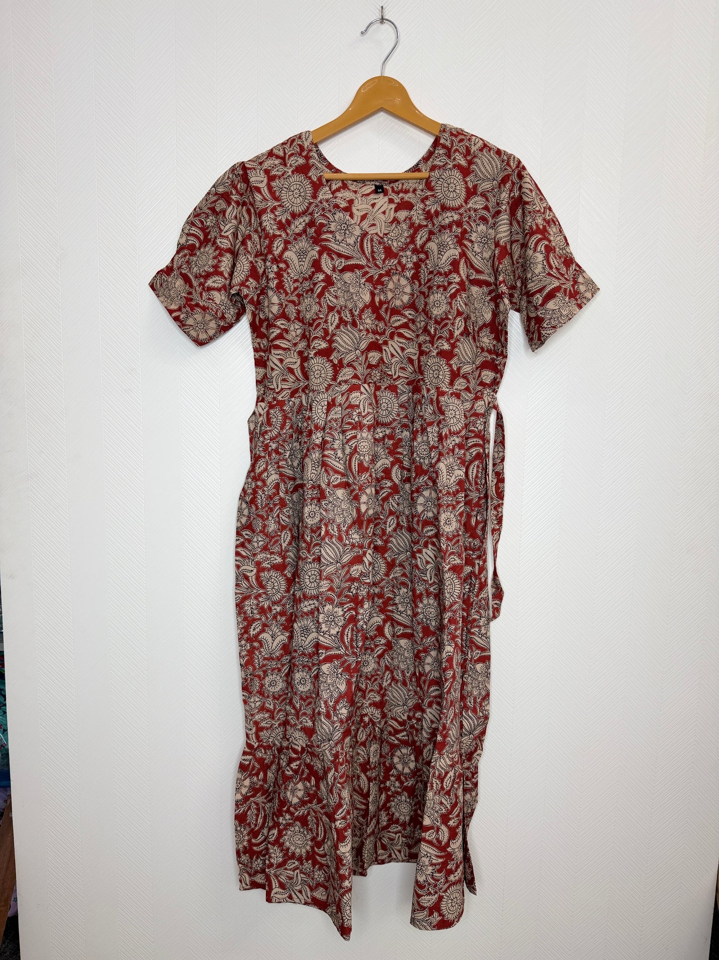 Floral Printed Maroon - Cotton Kalamkari Frock