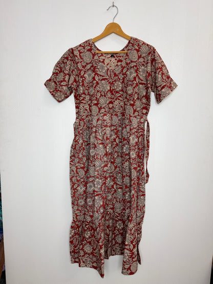 Floral Printed Maroon - Cotton Kalamkari Frock